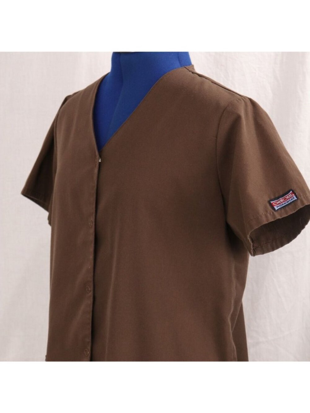 Scrub Top Womens XS Brown Snap Front Lab Medical Gorpcore Workwear Layering VTG - Picture 8 of 10